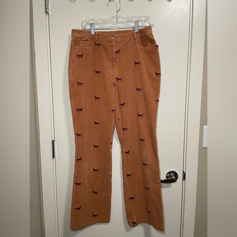 Lilly Pulitzer Corduroy Brown Tan Caramel Horse Embroiderer Pant size 10